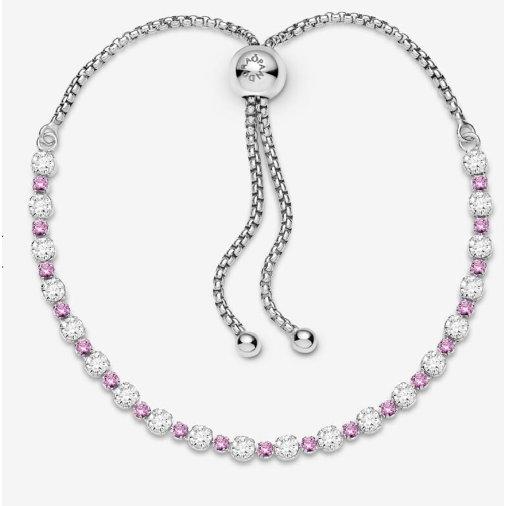 Authentic Pandora Pink & Clear Sparkle Slider Bracelet